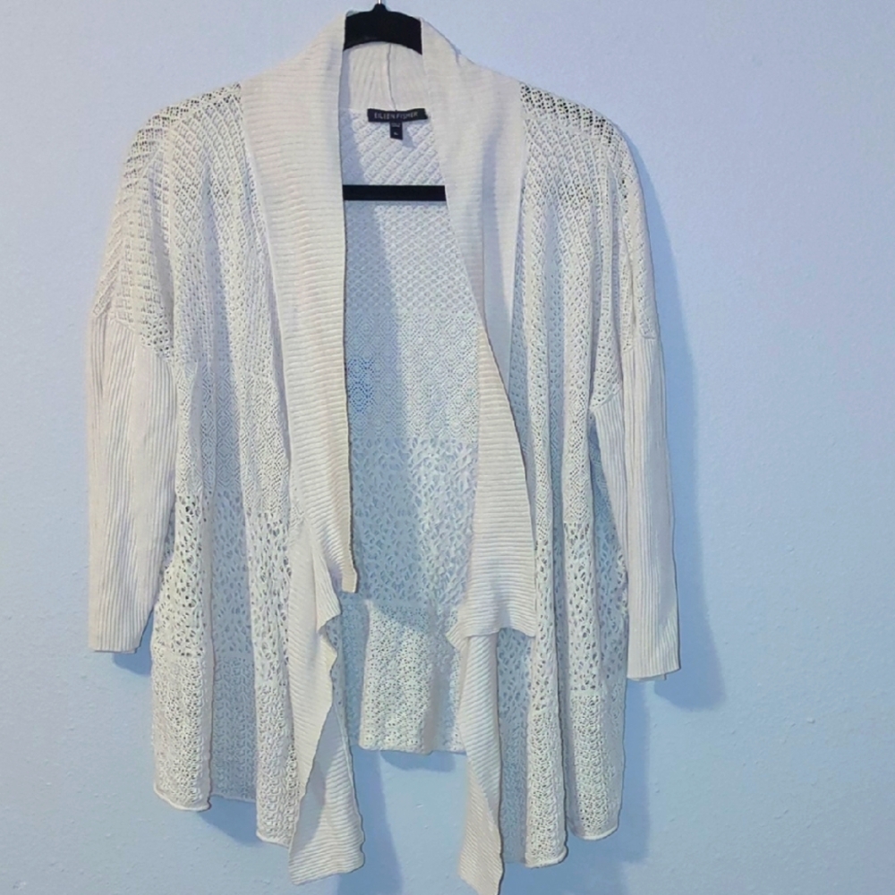 Eileen Fisher Cream Open-Front Sweater
